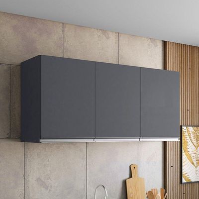 Kit 02 Armários De Cozinha Aéreo Andréia 120cm 3 Portas Cinza Escuro - Desk Design