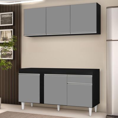 Armário Aéreo Argélia E Balcão Para Pia 150cm Dakota Preto/cinza - Lumil Móveis