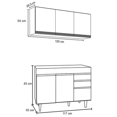 Armário Aéreo Virgínia E Balcão Para Pia 120cm Michigan Branco - Lumil