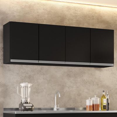 Armário Aéreo 160cm 4 Portas Nevada Preto - Lumil Móveis