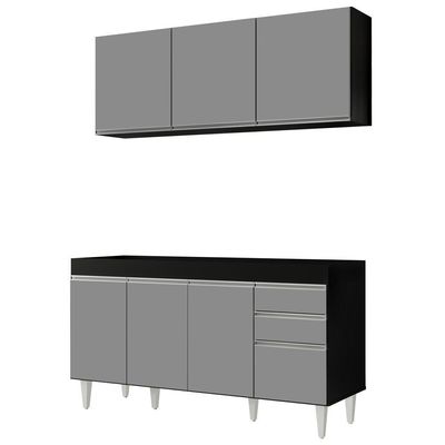 Armário Aéreo Argélia E Balcão Gabinete Para Pia 150cm Sem Tampo Marrocos Preto/cinza - Lumil Móveis