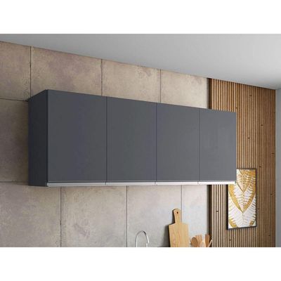 Armário Aéreo Andréia Para Cozinha Com 4 Portas 150 Cm Cinza Fosco