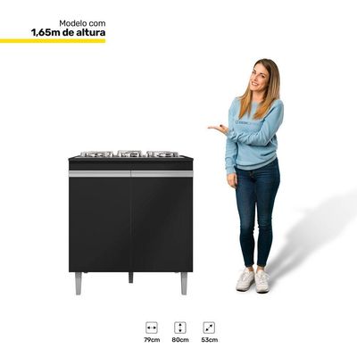 Cozinha 03Pçs Aéreo 120Cm Balcão Pia E Cooktop Preto
