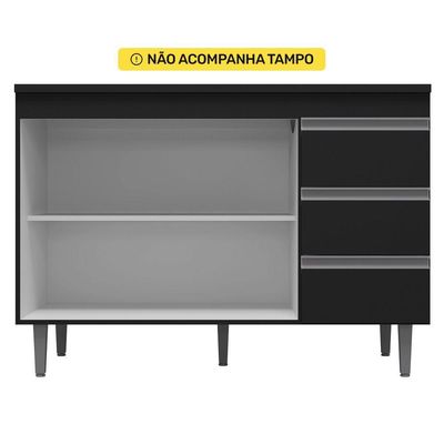 Cozinha 03Pçs Aéreo 120Cm Balcão Pia E Cooktop Preto