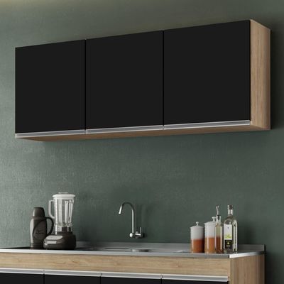 Armário Aéreo De Cozinha 150cm 3 Portas Argélia Castanho/preto - Lumil Móveis