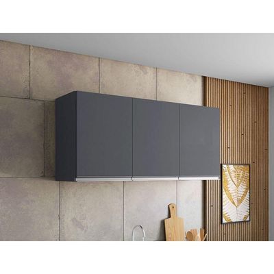 Armário Aéreo Para Cozinha Andréia 120 Cm Com 3 Portas Cinza Fosco