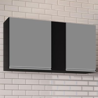 Armário Aéreo De Cozinha 100cm 2 Portas Indiana Preto/cinza - Lumil Móveis