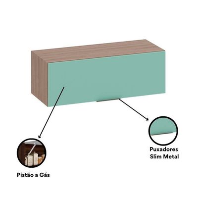 Armário Aéreo 80 Cm 1 Porta Basculante Etna Poliman Móveis Carvalho Oak/menta