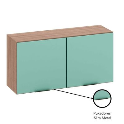 Armário Aéreo 120 Cm 2 Portas Etna Poliman Móveis Carvalho Oak/menta