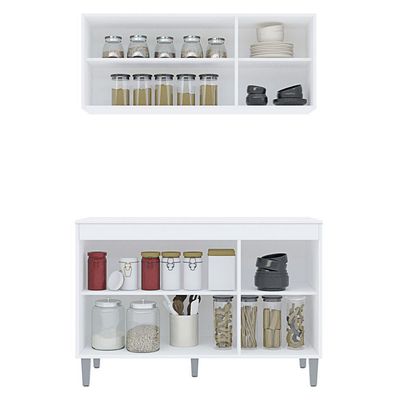 Armário Aéreo E Balcão Gabinete Manu 120cm 3 Portas Branco