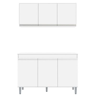 Armário Aéreo E Balcão Gabinete Manu 120cm 3 Portas Branco