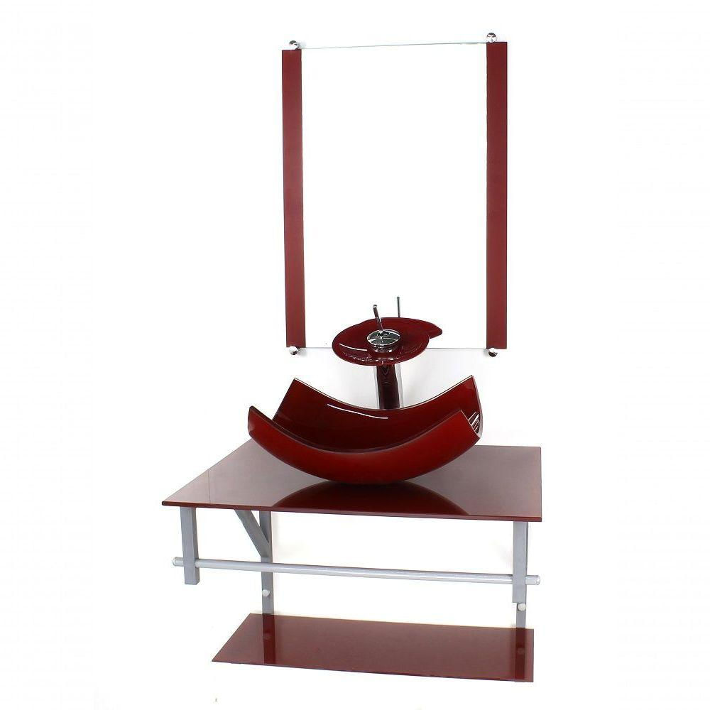 Gabinete Banheiro 60cm Cuba Retangular Vermelho Com Torneira