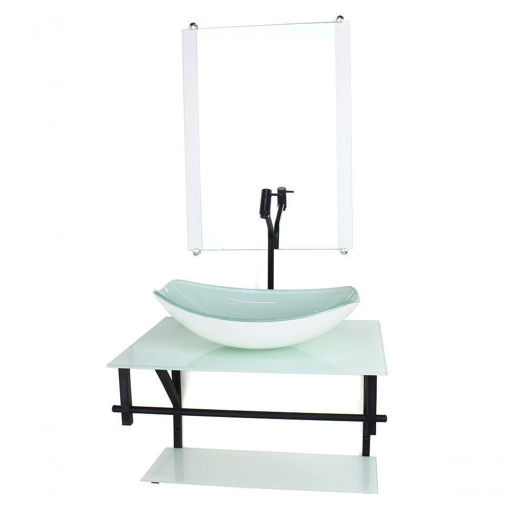 Gabinete De Vidro Para Banheiro 60cm Cuba Com Torneira Preta