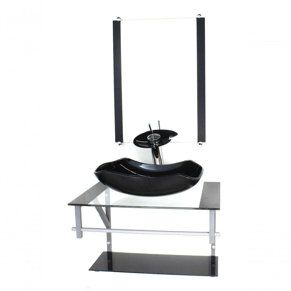 Gabinete Banheiro 60cm Cuba Abaulada Preto Com Torneira