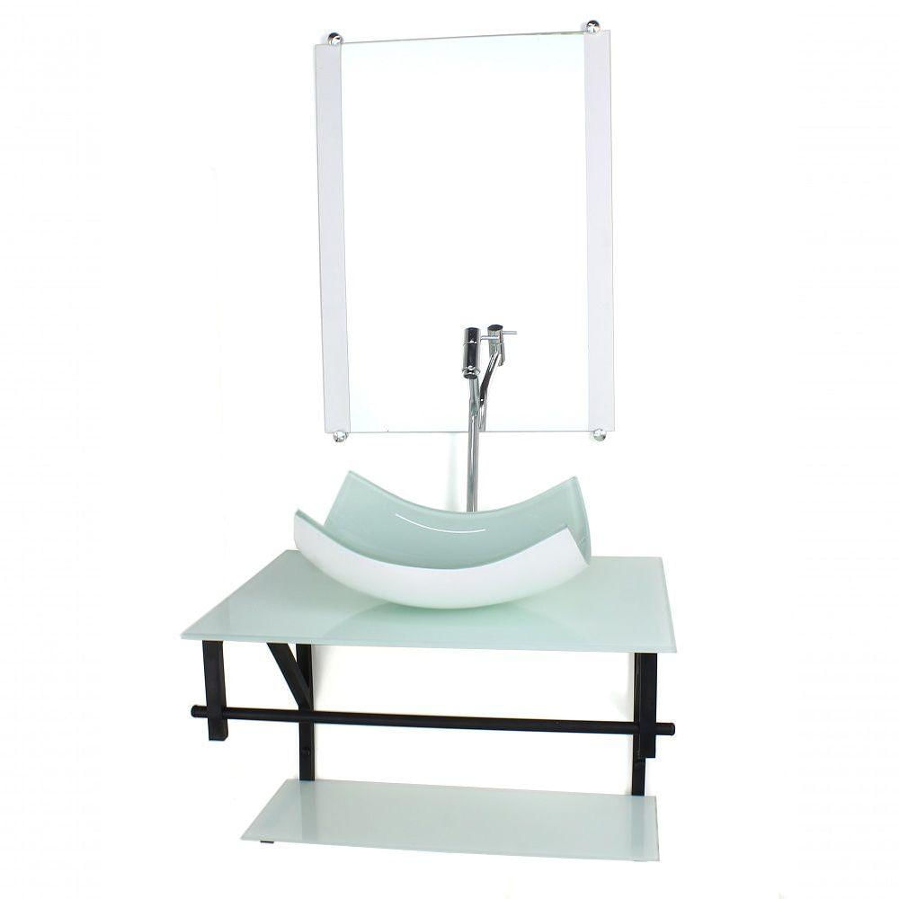 Gabinete De Vidro P/ Banheiro 60cm Cuba Com Torneira Cromada
