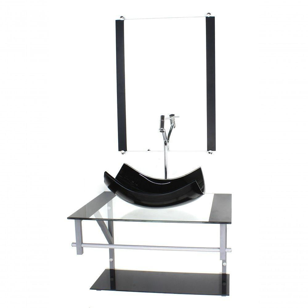 Gabinete Banheiro 60cm Cuba Retangular Preto Com Torneira