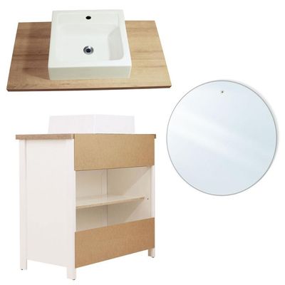 Gabinete Armário Banheiro Ditália Com Cuba + Espelho / Bn-03 Branco