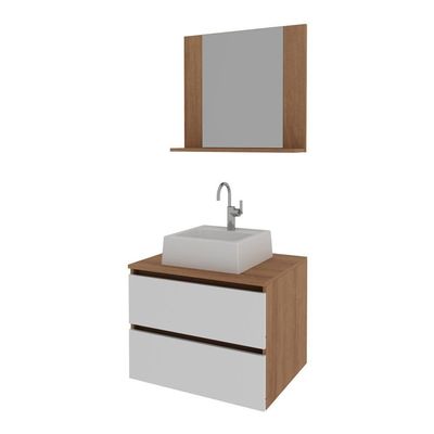 Gabinete De Banheiro + Cuba 60cm Cr10097 Amêndoa/branco