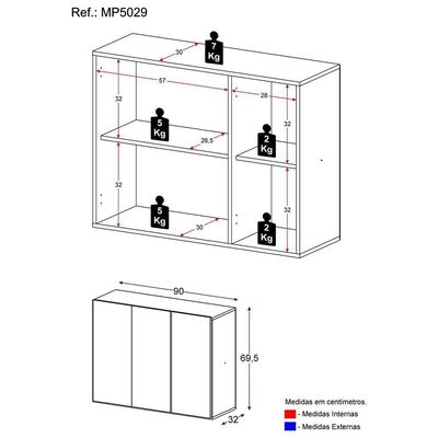 Gabinete Banheiro 3 Portas 90Cm Mp5029 Branco