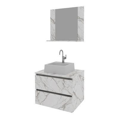 Gabinete De Banheiro + Cuba 60cm Cr10097 Mármore Branco