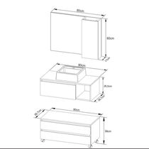 Gabinete De Banheiro + Cuba 80cm Cr10094 Mármore Branco