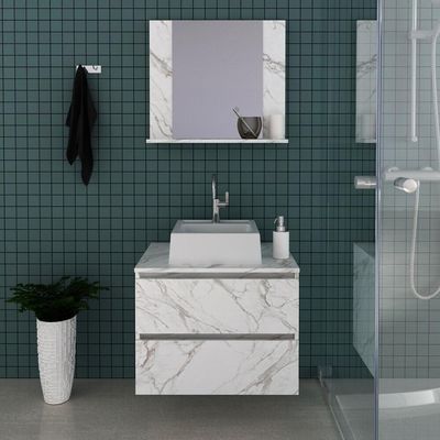 Gabinete De Banheiro + Cuba 60cm Cr10097 Mármore Branco