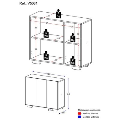 Gabinete Banheiro 3 Portas 90Cm Multimóveis V5031 Branco