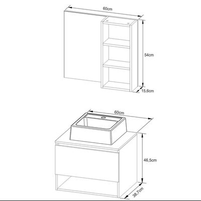 Gabinete De Banheiro + Cuba 60cm Cr10096 Mármore Branco