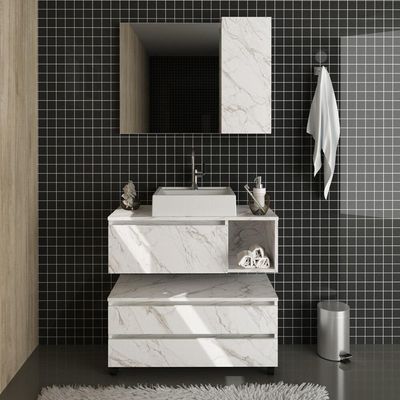 Gabinete De Banheiro + Cuba 80cm Cr10094 Mármore Branco