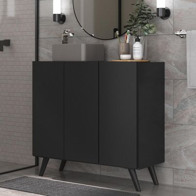 Gabinete Banheiro 3 Portas 90Cm Multimóveis V5030 Preto