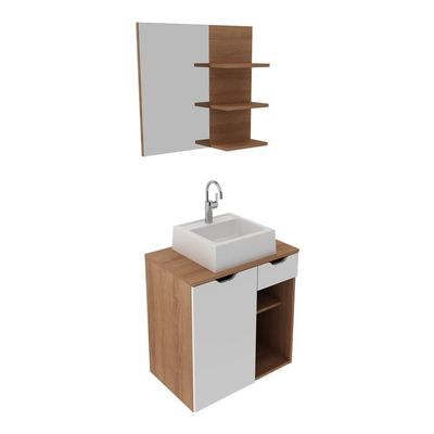 Gabinete De Banheiro + Cuba 60cm Cr10095 Amêndoa/branco