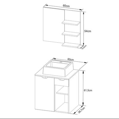 Gabinete De Banheiro + Cuba 60cm Cr10095 Amêndoa/branco