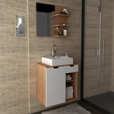 Gabinete De Banheiro + Cuba 60cm Cr10095 Amêndoa/branco