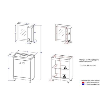 Gabinete Banheiro Cuba E Espelheira 60Cm MultimóveisVcr10058