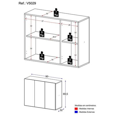 Gabinete Banheiro 3 Portas 90Cm Multimóveis V5029 Branco
