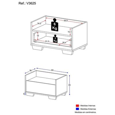 Gabinete Armário Banheiro 60Cm Multimóveis V3625Branco/Preto