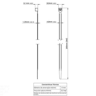 Abraçadeira De Nylon 200x4,8x1,5 Mm Tramontina Branca Tramontina