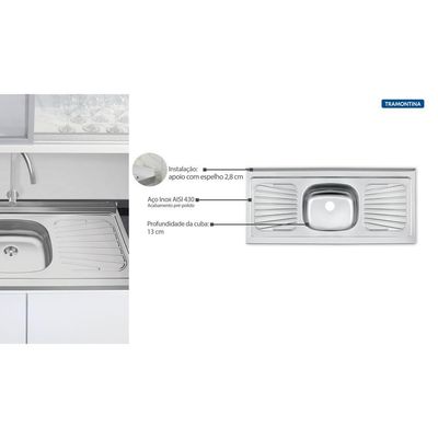 Pia De Apoio Tramontina New Raggi 40 Em Aço Inox 120X52 Cm