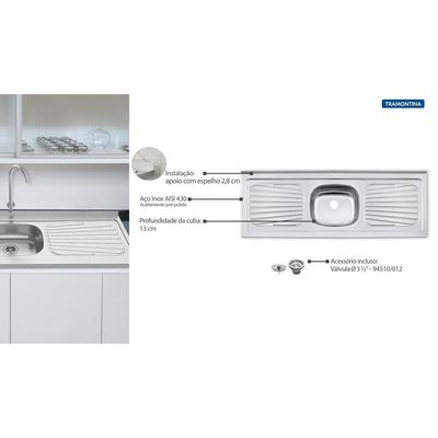 Pia De Apoio Tramontina New Raggi 40 Em Aço Inox 150X52 Cm