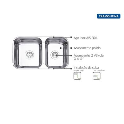 Cuba de Embutir/sobrepor Tramontina Aço Inox Polido 69x40