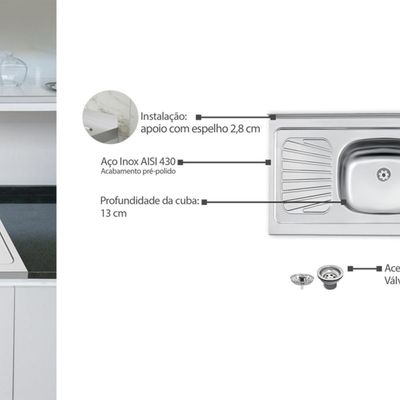 Pia de Apoio Tramontina New Raggi 40 em Aço Inox 105X52 Cm