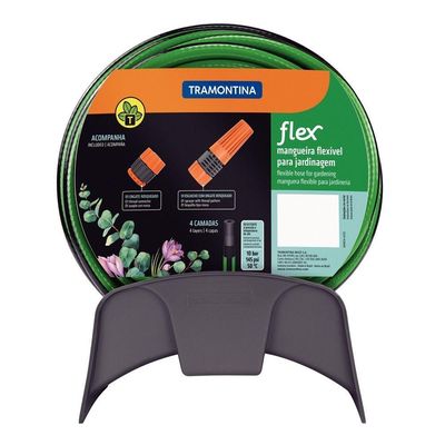 Mangueira Flex Para Jardim Verde Com Faixa Preta Em Pvc 4 Camadas 25 M Com Engate Rosquea