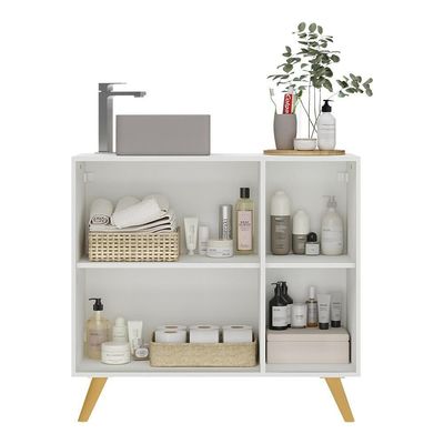 Gabinete Banheiro 3 Portas Retrô 90Cm Mp5030 Branco/Natural