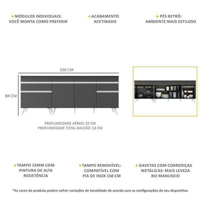 Kit 2 Balcões Gabinete Mp2073.898 Preto