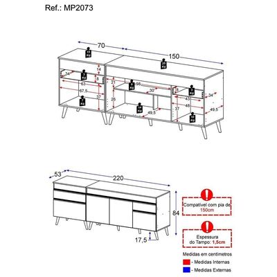 Kit 2 Balcões Gabinete Mp2073.898 Preto