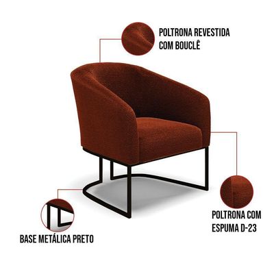 Kit 2 Poltronas Stella Bouclê Base Metálica Industrial Preto - D'rossi Cor Terra