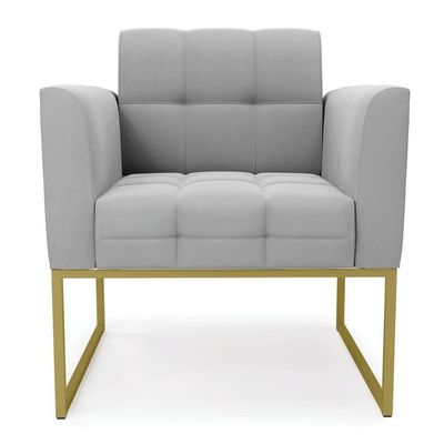 Poltrona Elisa Suede Cinza Base Metálica Industrial Dourada - D'rossi