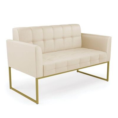 Kit 1 Sofá Namoradeira E 2 Poltronas Elisa Corino Bege Base Metálica Industrial Dourado - D'rossi