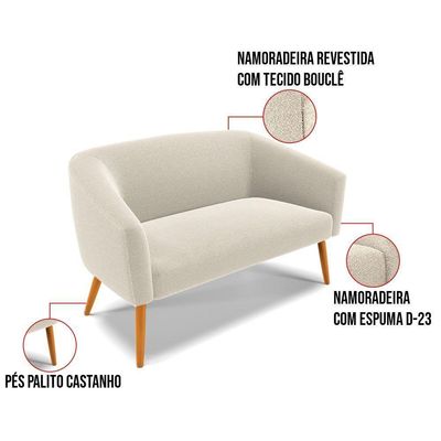 Kit 1 Sofá Namoradeira E 2 Poltronas Stella Bouclê Base De Madeira Ma30 - D'rossi Cor Bege
