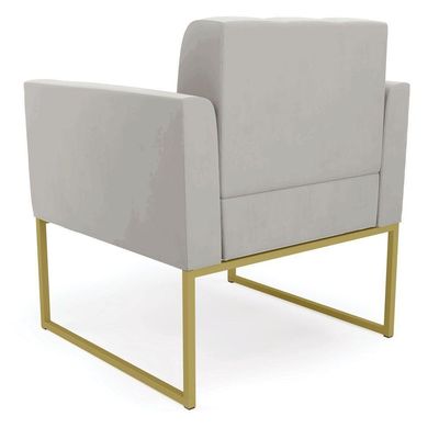Kit 1 Sofá Namoradeira E 2 Poltronas Elisa Veludo Cinza Base Metálica Industrial Dourado - D'rossi